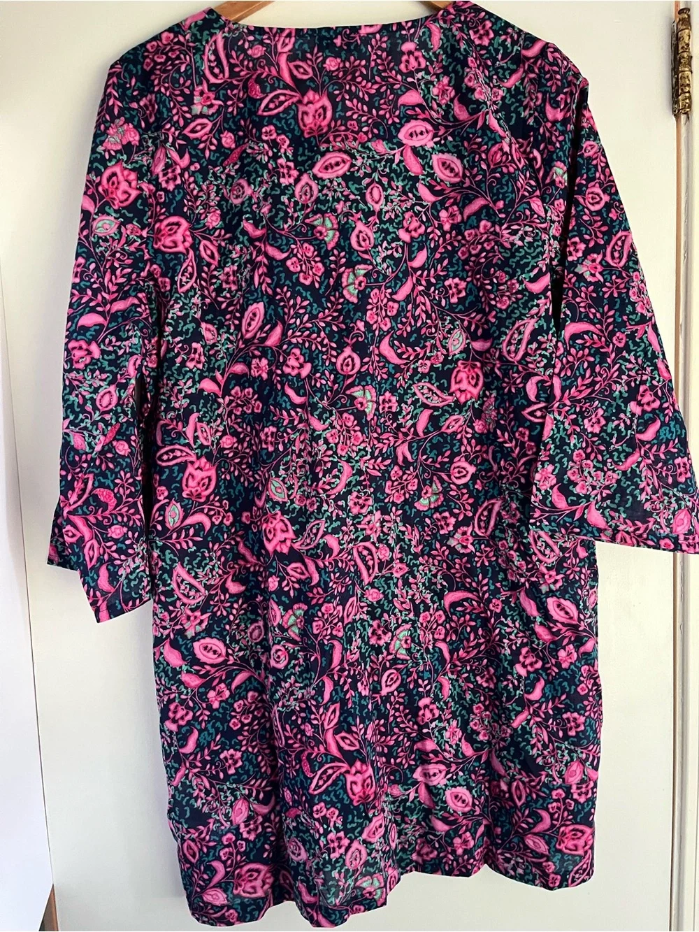 J.Crew Printed Beach Tunic Swim Cover Up Pink Navy Floral Boho Paisley Tassel S